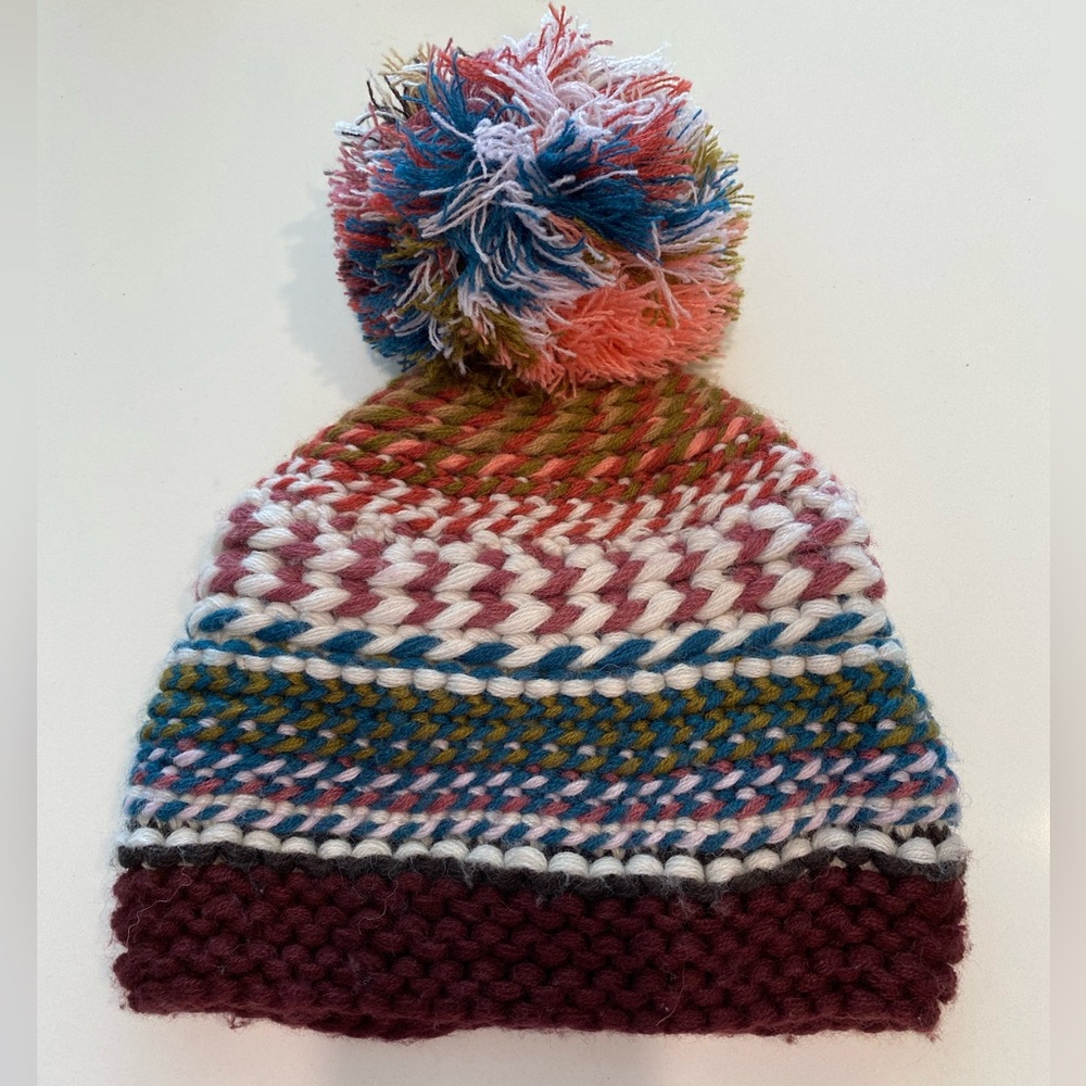Multicolor BCBG Knit Pom-Pom Beanie